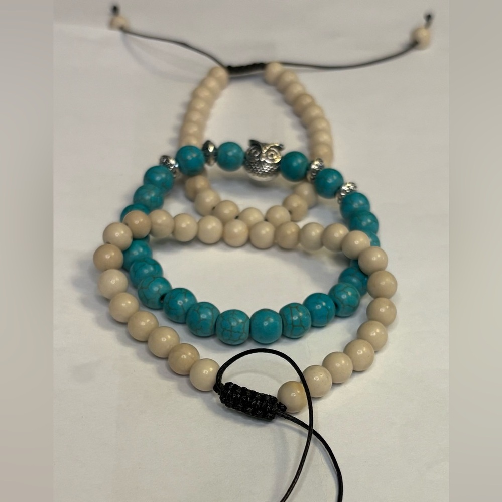 Beaded Bracelet Set with Owl Charm
